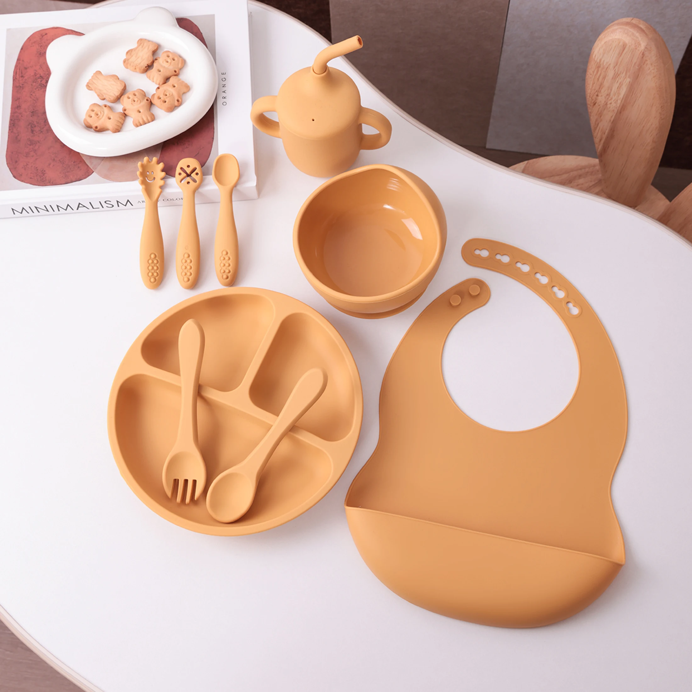 Vajilla de silicona para bebé plato con ventosa, cuenco y taza sin BPA - imagen 3