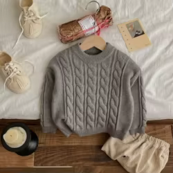 Jersey bebé de algodón grueso para otoño e invierno, cuello redondo