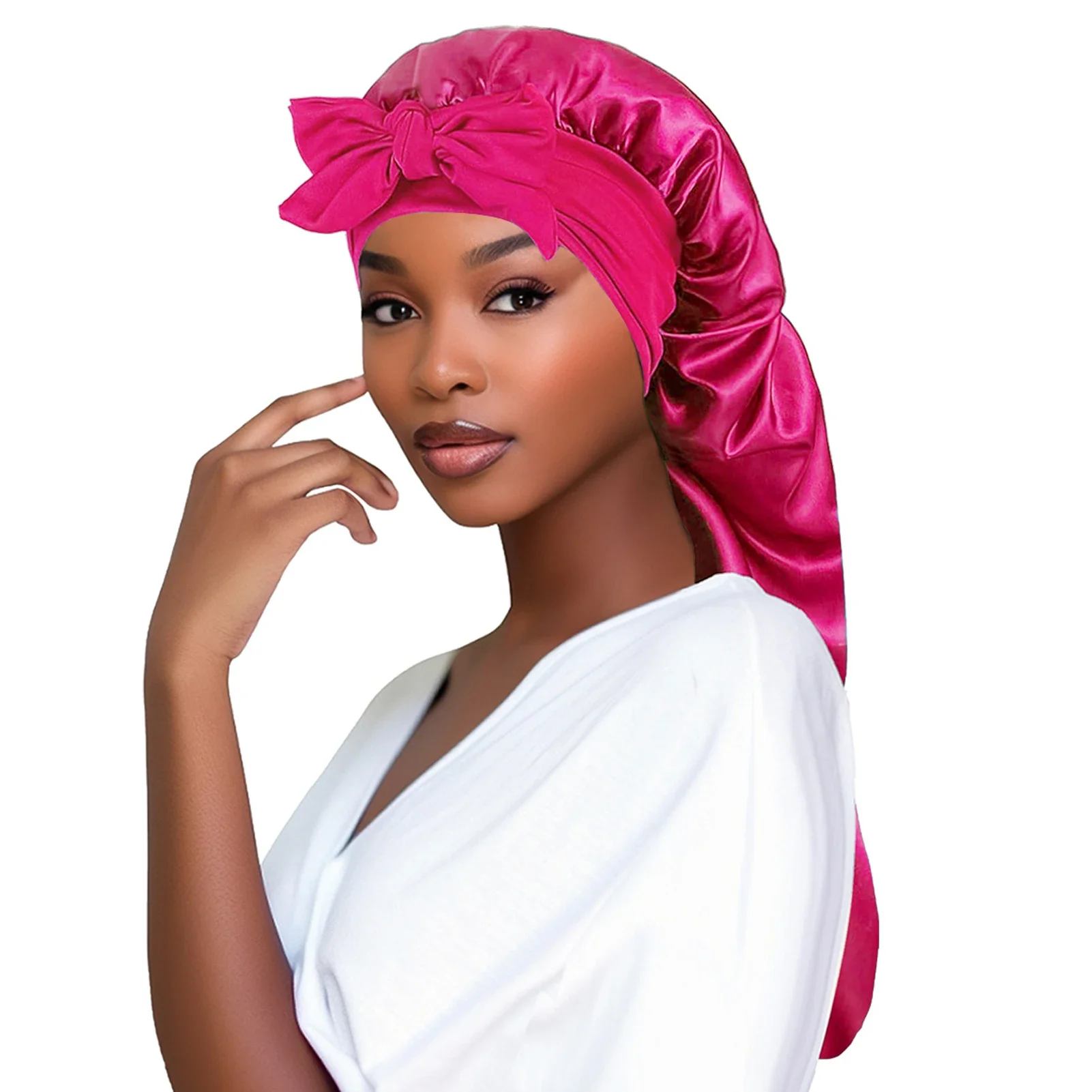 Gorro de dormir satén para mujer con cola trenzada larga