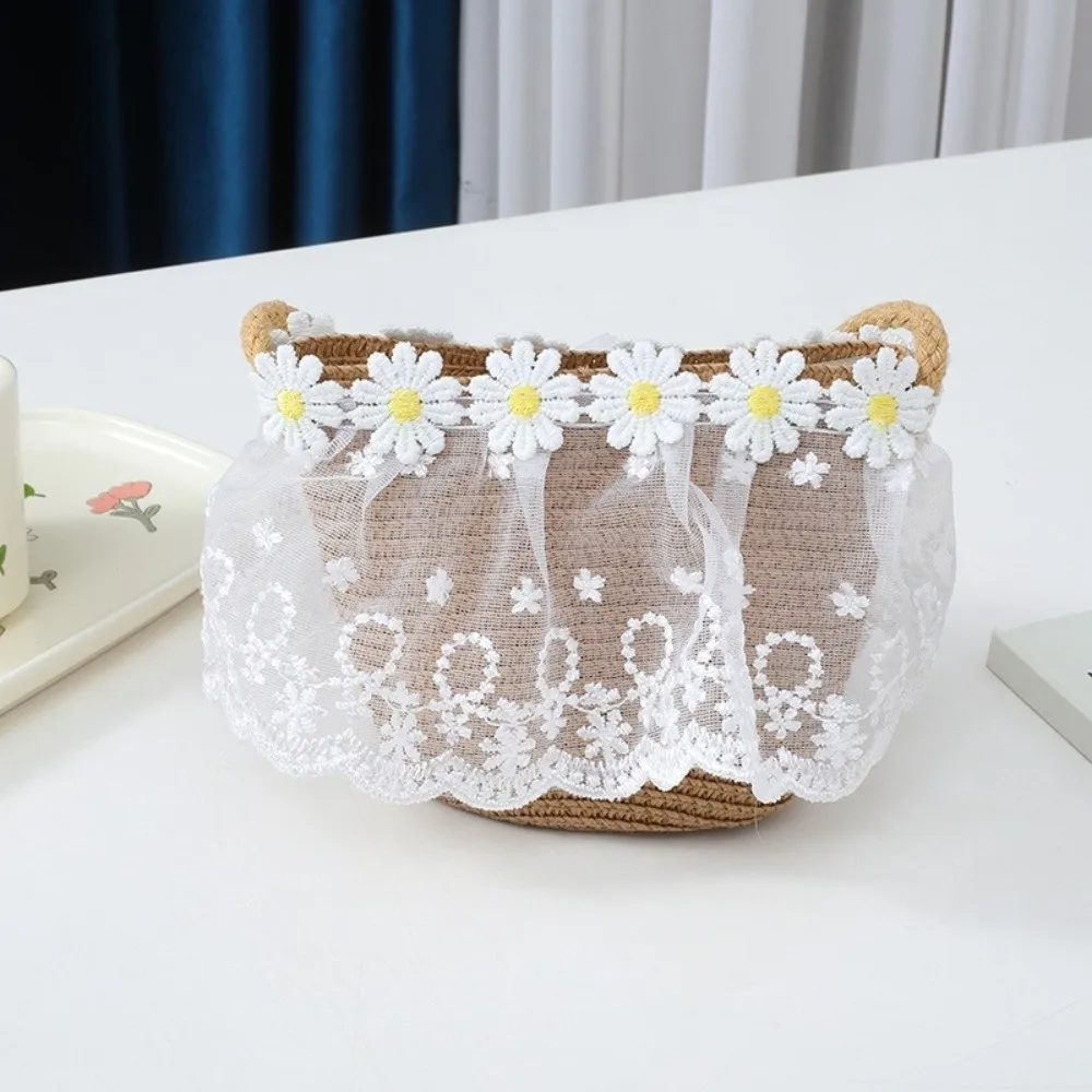 Sombrero de paja infantil ala ancha con protección solar y margaritas - imagen 4