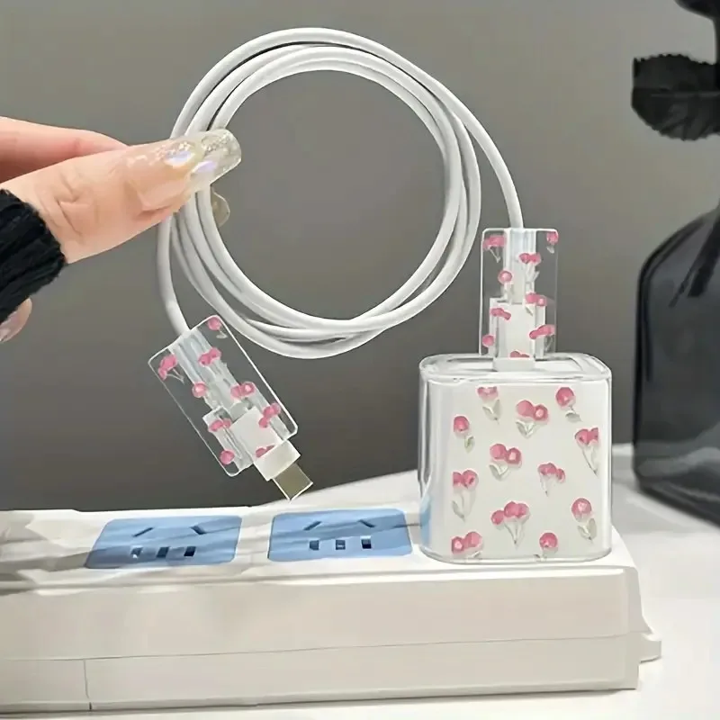 Funda protectora para cable de carga rosa con flores - imagen 5