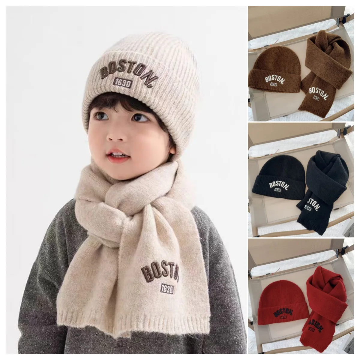 Gorro y bufanda de lana térmica para invierno – Niños y niñas - imagen 4