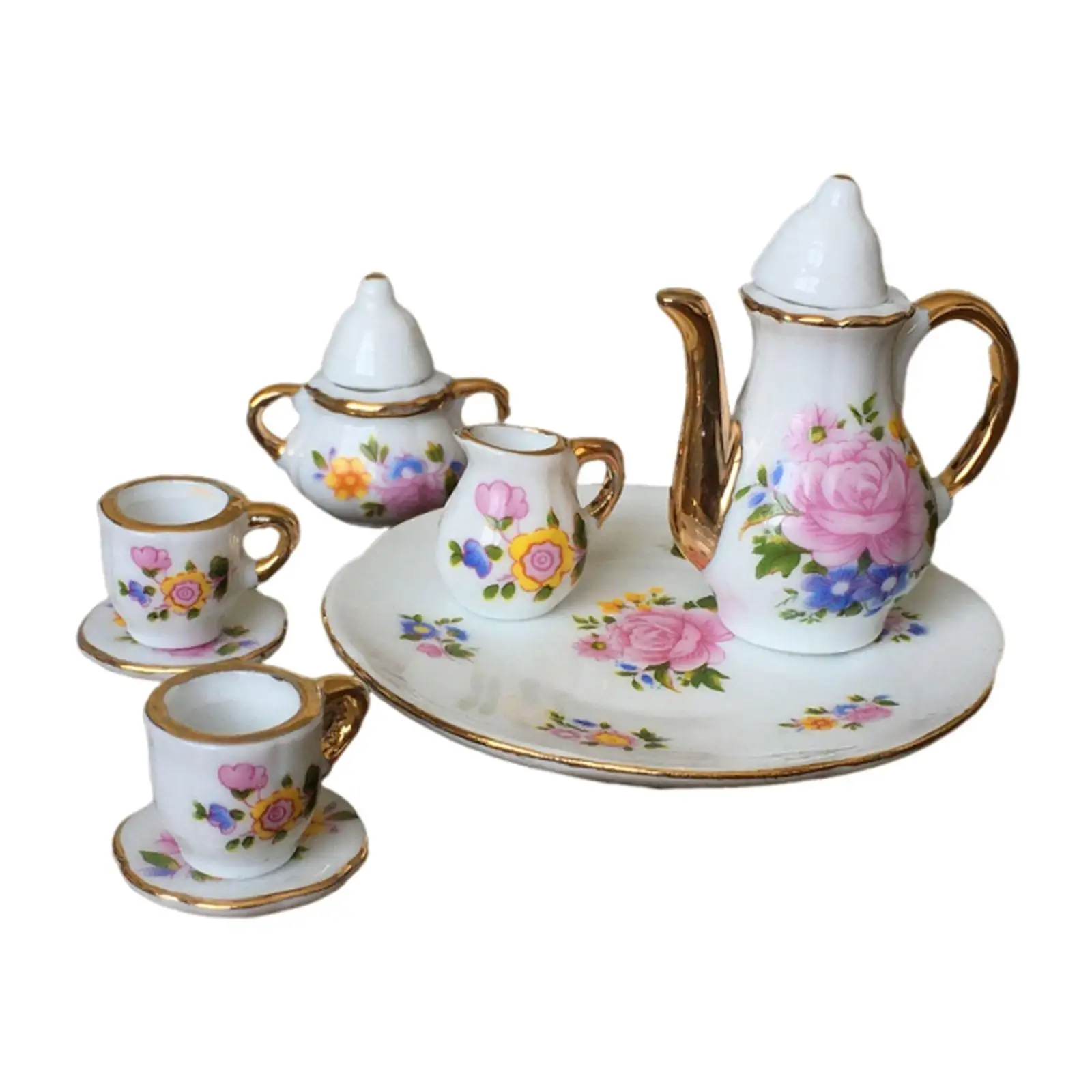 Juego de té en miniatura con tetera floral, plato y jarra - imagen 3
