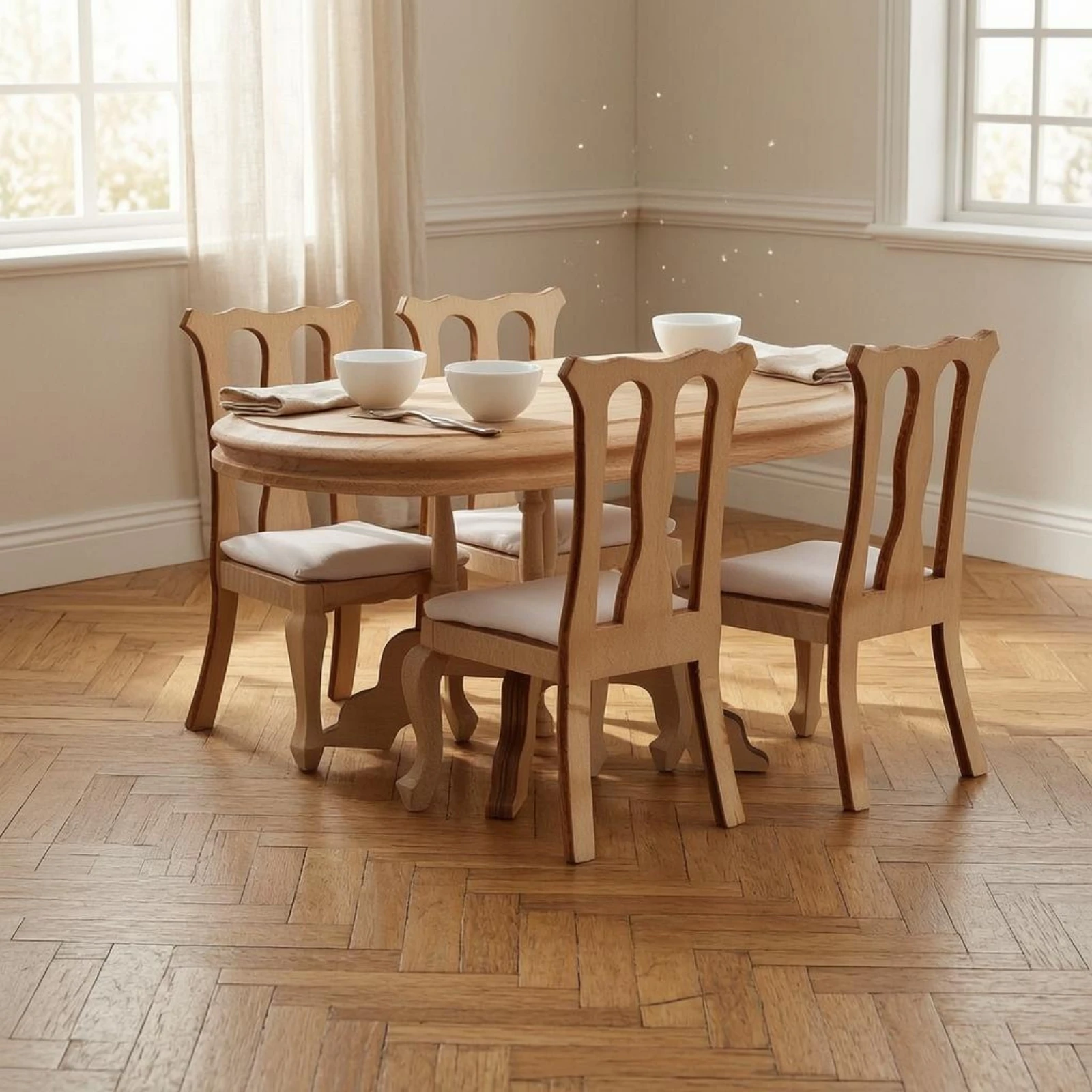 Juego de comedor de madera para casa de muñecas en miniatura - imagen 5