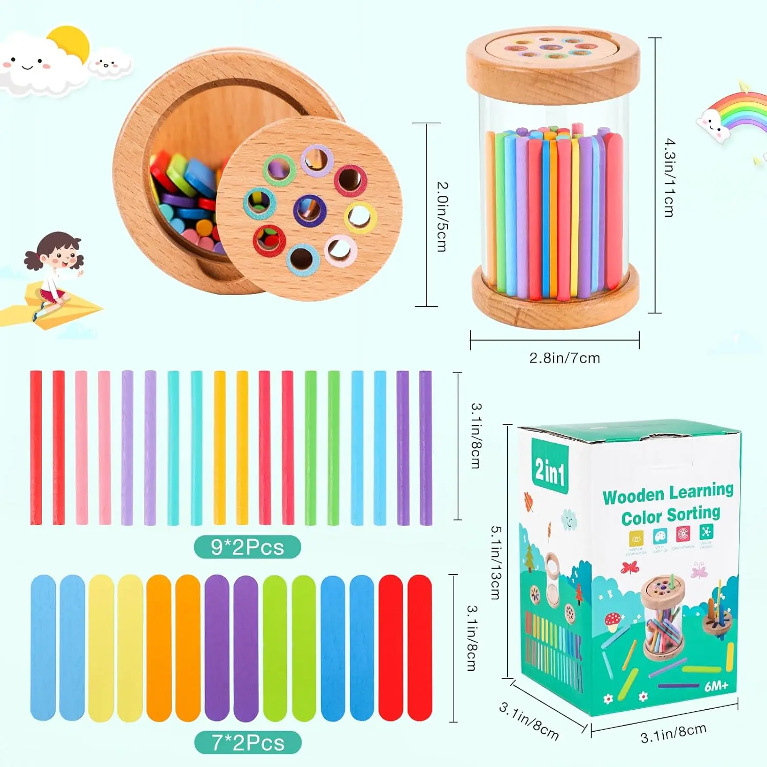 Montessori de madera para clasificar colores y motricidad fina - imagen 3