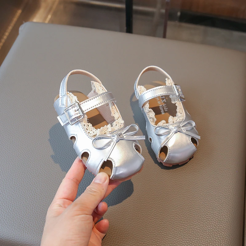 Sandalias de verano antideslizantes para bebé con lazo princesa