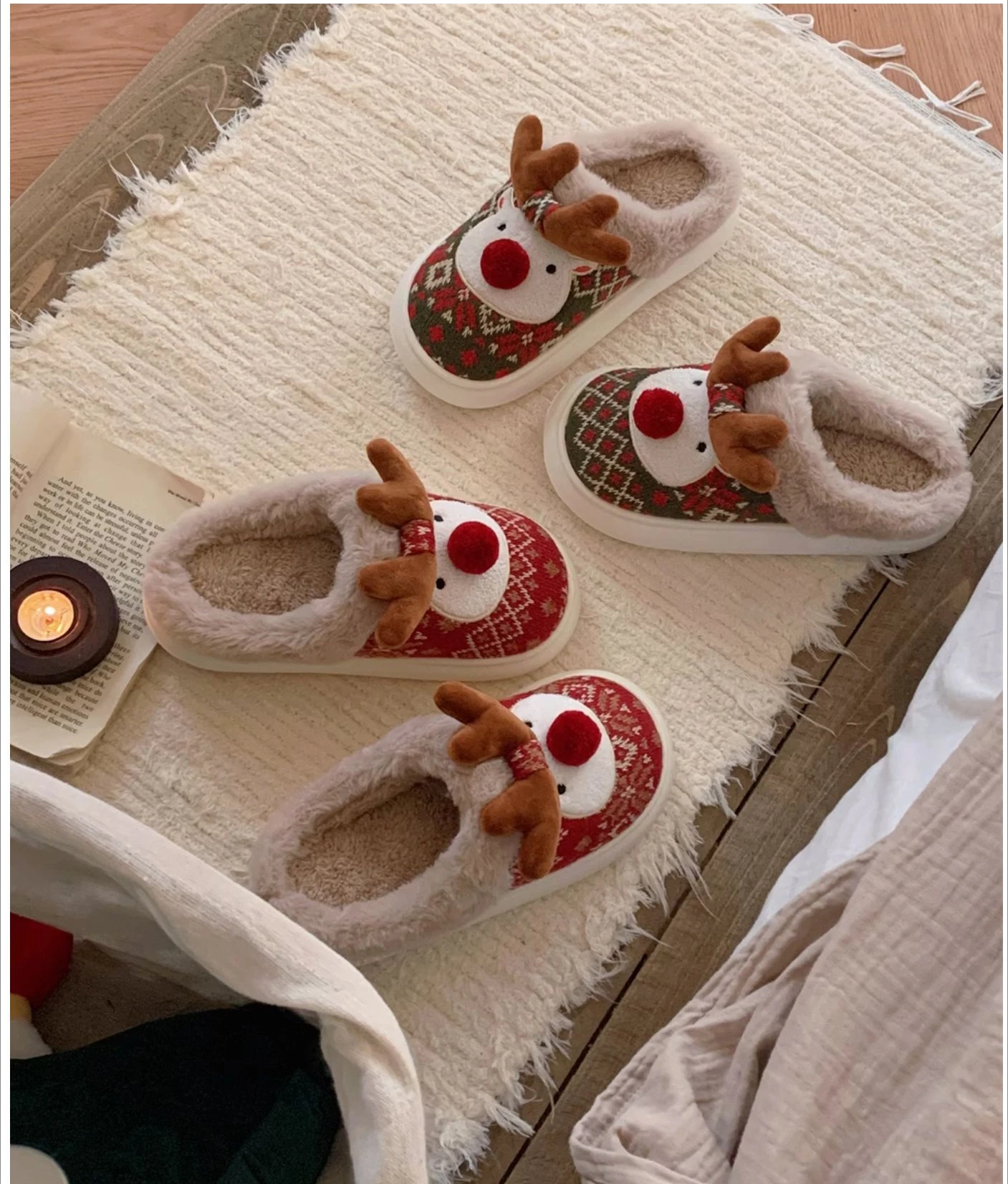 Zapatillas de casa de invierno con ciervo