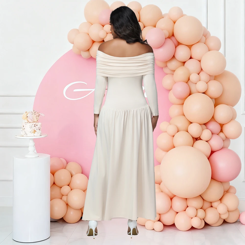 Vestido de maternidad plisado liso manga larga para fiesta bienvenida - imagen 3