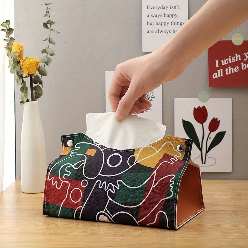 Funda minimalista de caja de pañuelos de cuero PU para hogar - imagen 2