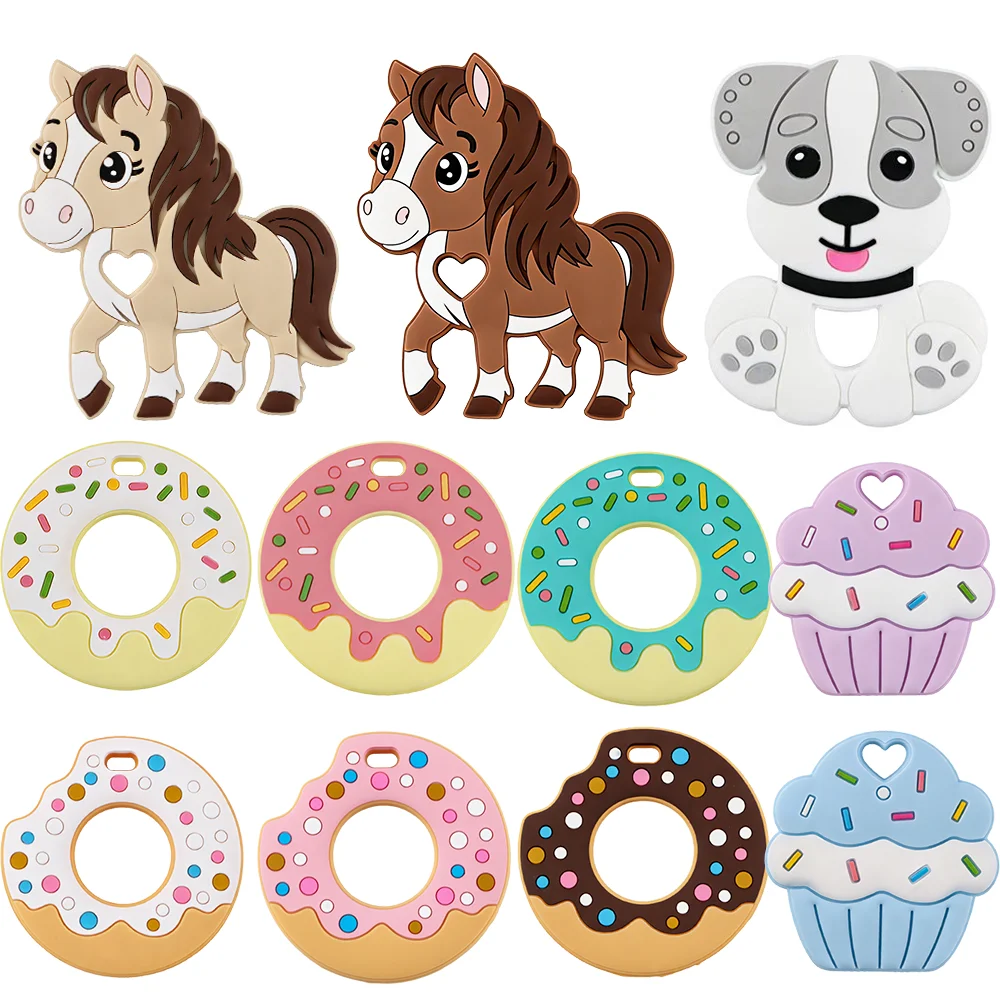Colgante de silicona para bebé con formas donut y macaron pastel - imagen 4