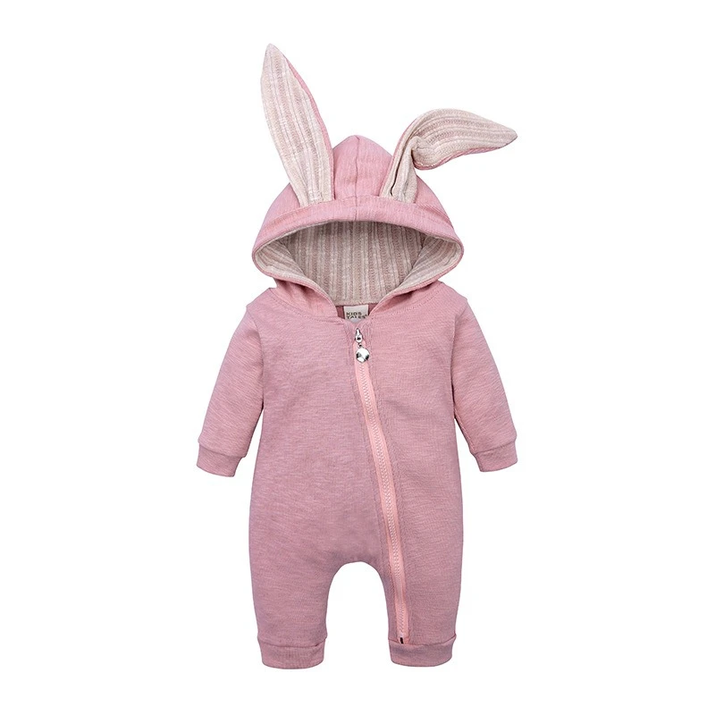 Mameluco algodón infantil con capucha y orejas de conejo - Primavera/Otoño