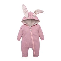 Mameluco algodón infantil con capucha y orejas de conejo - Primavera/Otoño