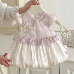 Vestido de bebé niña sin mangas con bordado floral para verano