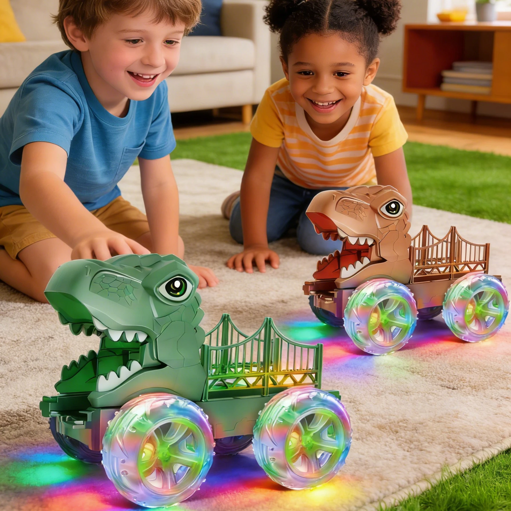 Coche dinosaurio con luces LED y ruedas anticolisión para niños - imagen 5