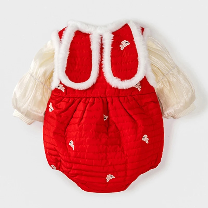 Pelele bebé niña invierno conjunto polar rojo estilo chino - imagen 3