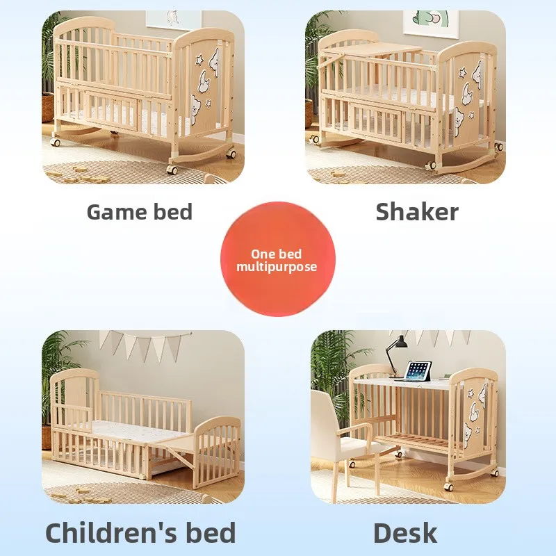 Cuna mecedora de madera maciza con ruedas y mosquitera - imagen 5
