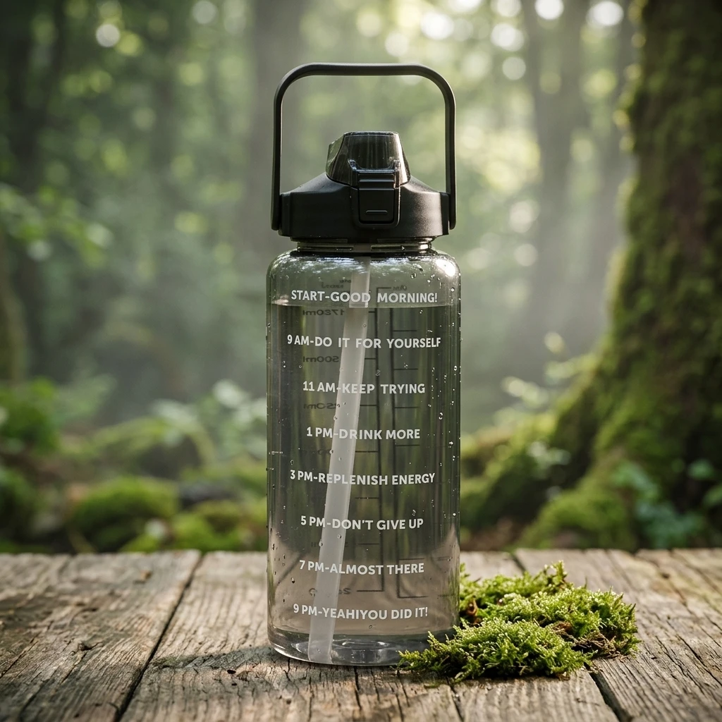 Botella de agua con pajita y marcador de tiempo para deporte - imagen 2