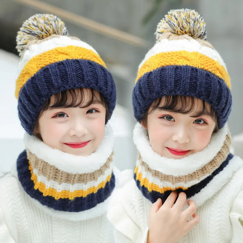 Conjunto gorro y bufanda de invierno punto cálido para niños - imagen 3