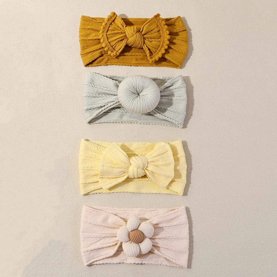 Diademas para bebé con lazo de flores y turbante elástico suave