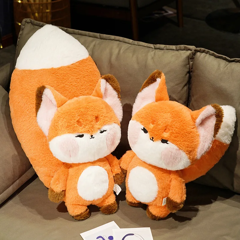 Peluche de zorro naranja y blanco con cola grande, suave - imagen 3
