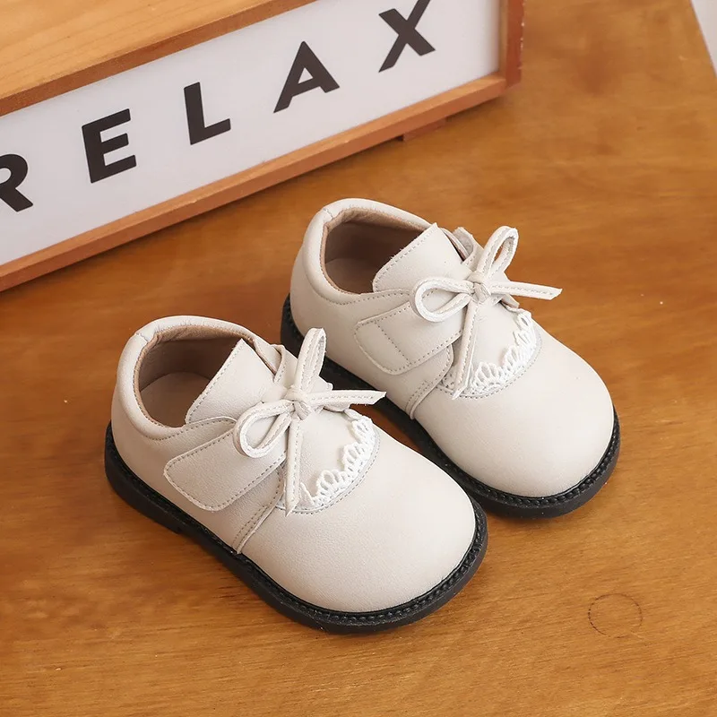Zapatos antideslizantes de cuero con encaje suave para niñas - imagen 3