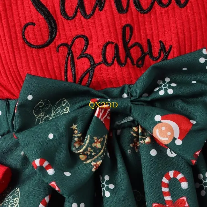 QX2D Mono navideño para bebé con volantes y diadema lazo roja - imagen 2