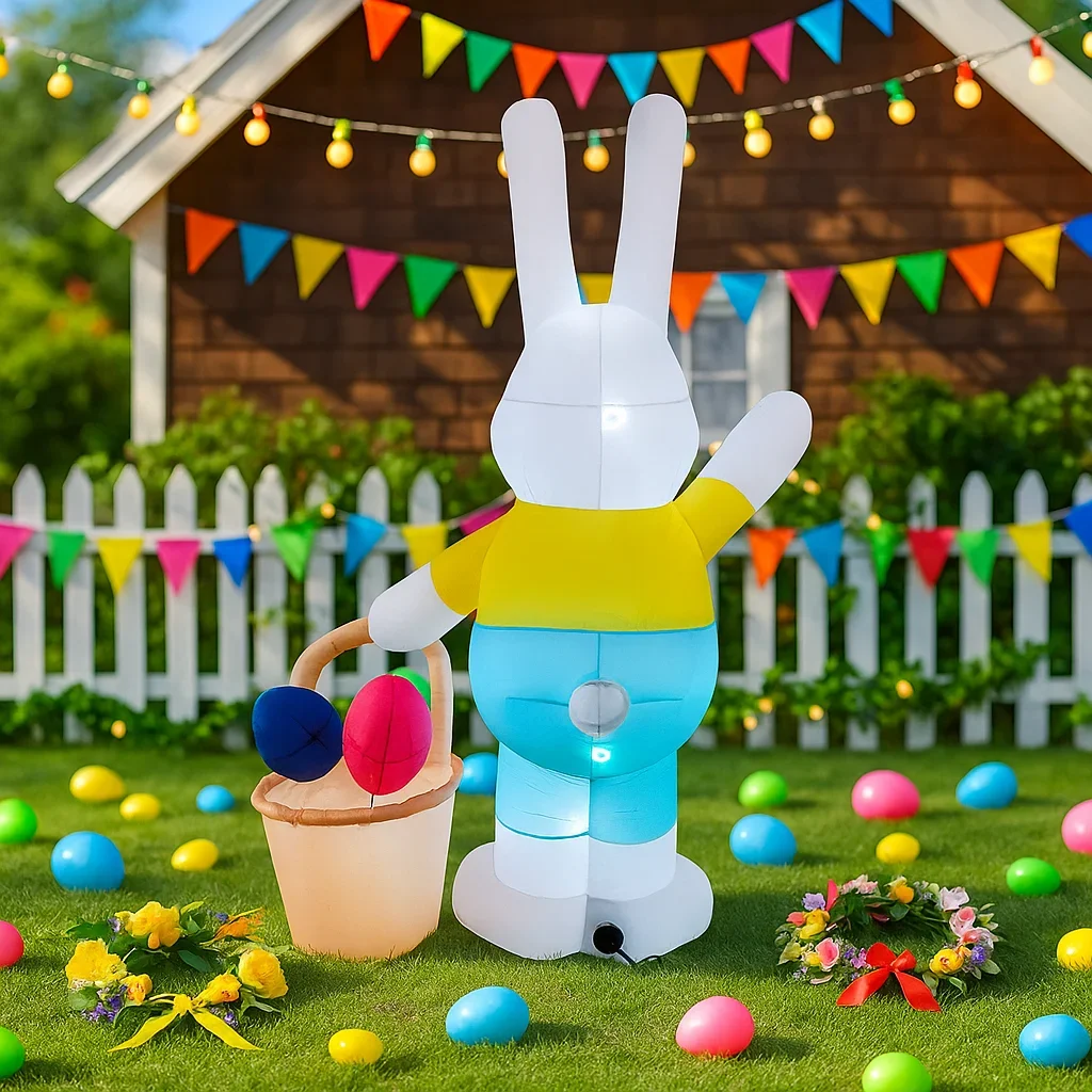 Conejo inflable de Pascua con luces LED para jardín - imagen 3