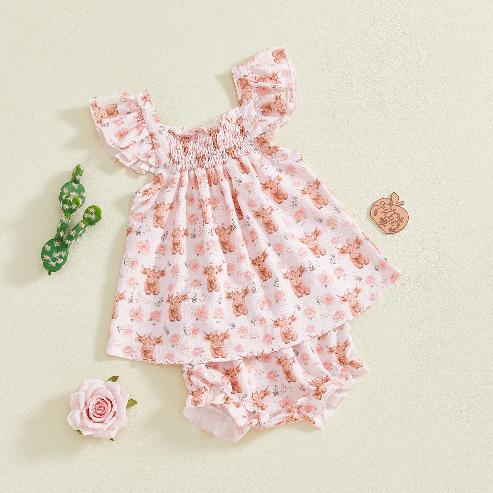 Tregren Traje verano bebé niña – Top volantes shorts estampado floral - imagen 2