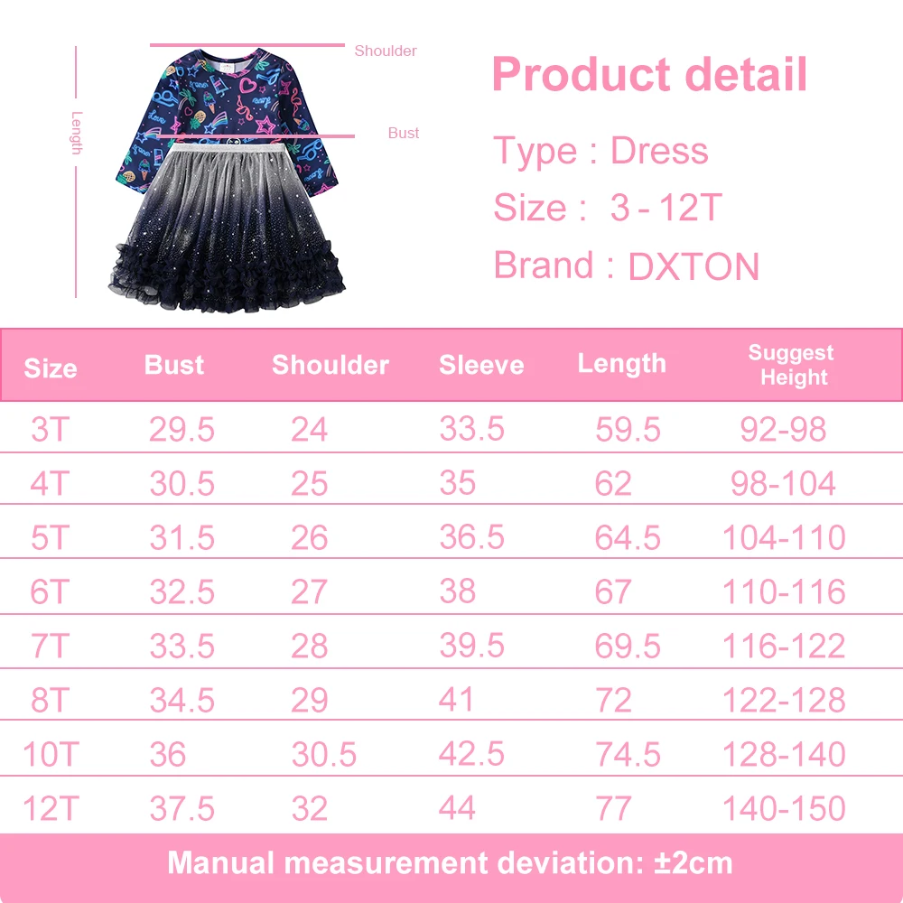 DXTON vestido princesa floral para niña, manga larga - imagen 5