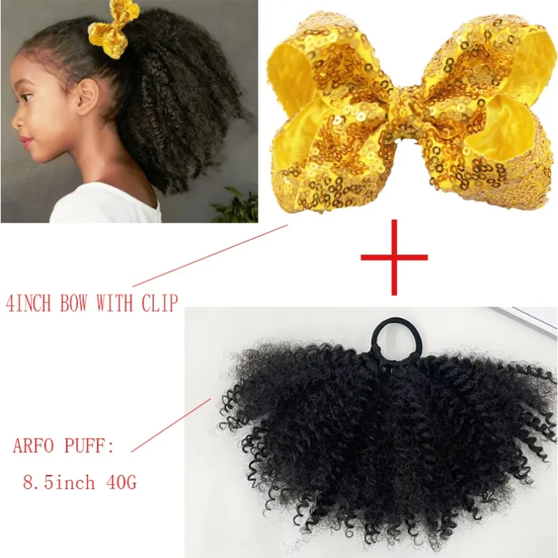 Clip cola de caballo Afro Kinky Marley con lentejuelas para niños - imagen 5