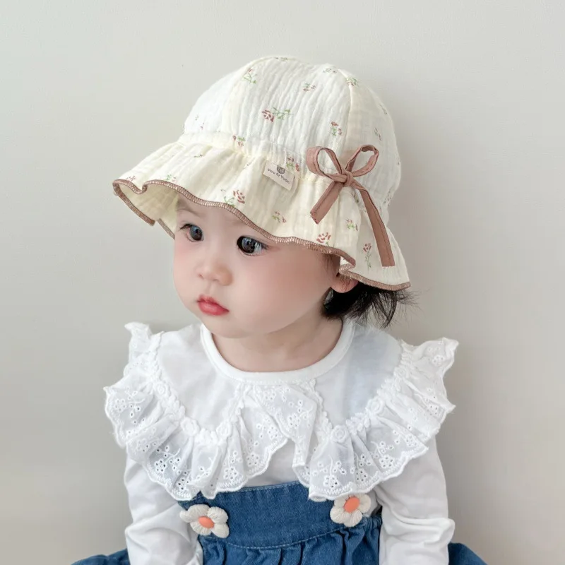 Gorro de muselina niña lazos princesa floral, ideal para el sol - imagen 3