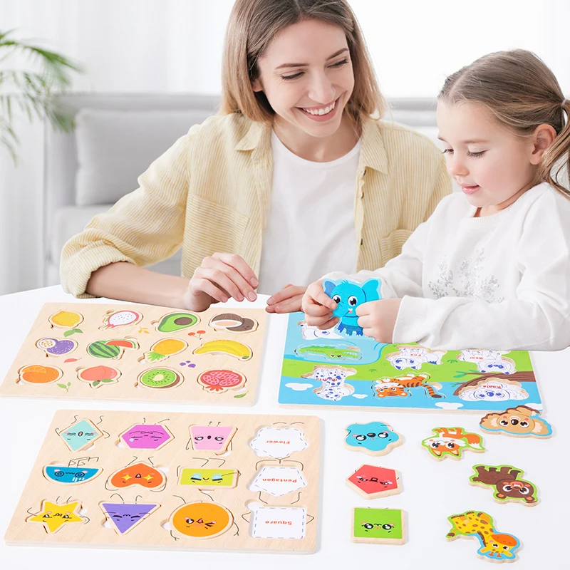 Rompecabezas de madera Montessori con agarre manual para bebé - imagen 3