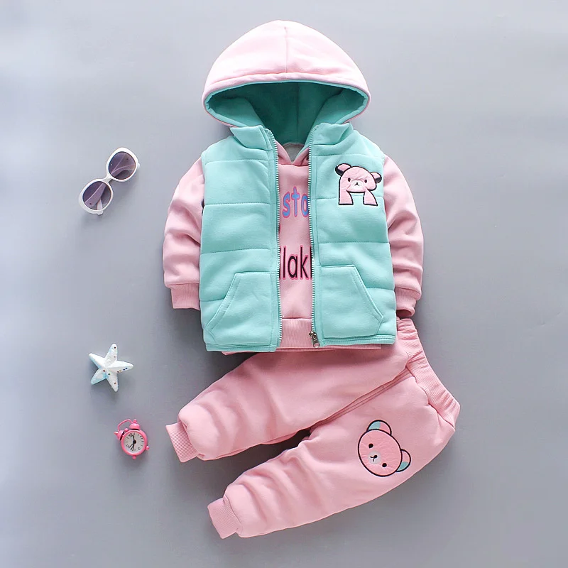 Conjunto de lana gruesa infantil con capucha para invierno