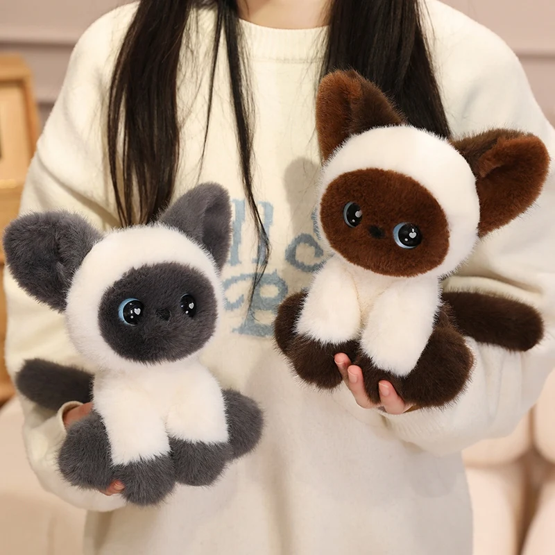 Peluche de gato siamés de dibujos animados, suave y realista - imagen 4