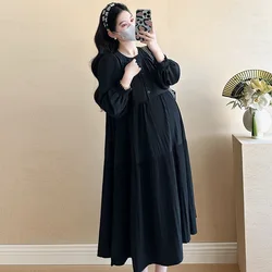 Vestido premamá casual holgado de cuello redondo estilo artístico