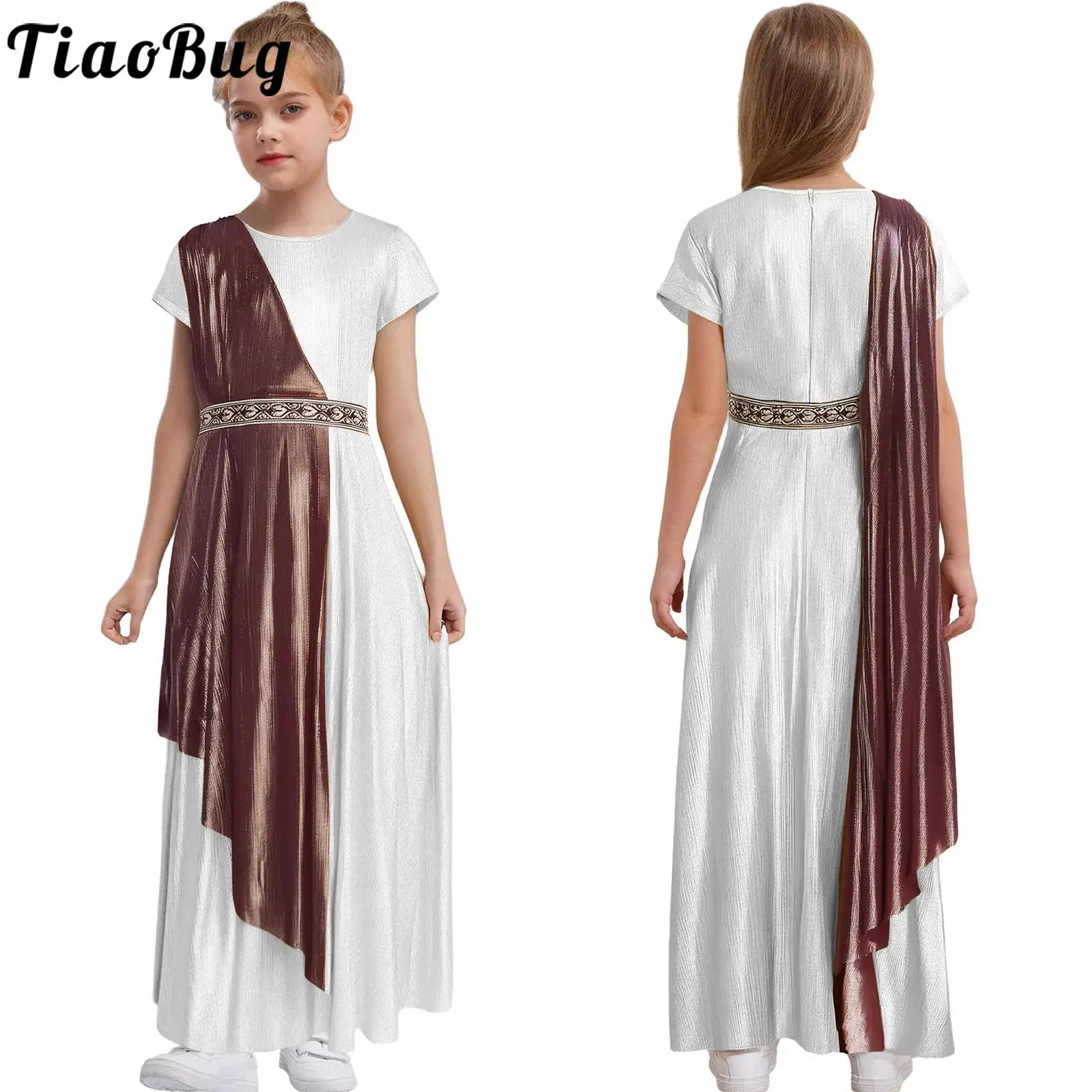 Disfraz de Atenea griega con toga metálica para niña - imagen 4