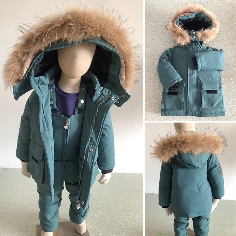 Parka de plumón con cuello de piel natural para niño y niña - imagen 5