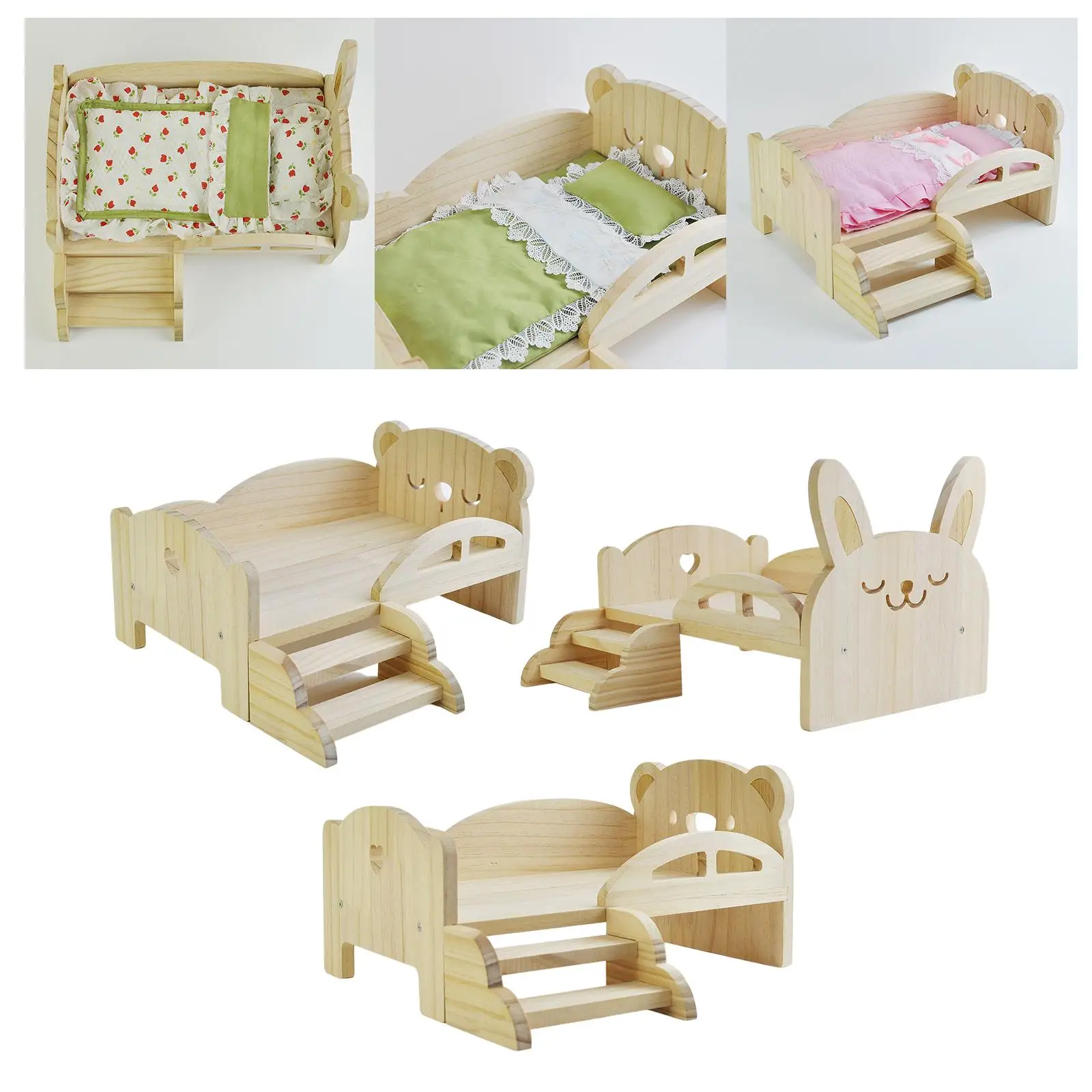 Cama de madera para muñecas en miniatura con escaleras - imagen 3