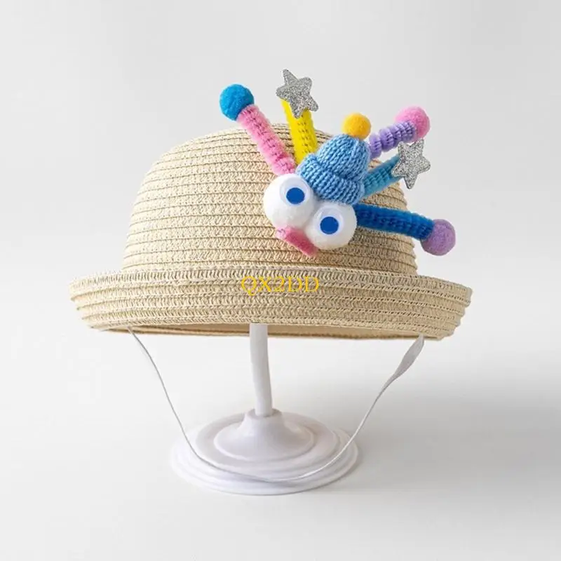 QX2D Sombrero de paja infantil tipo pescador artesanal con ala - imagen 4