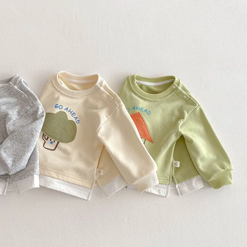 MILANCEL Sudadera con capucha para niños 0-5T con parches de dibujos - imagen 3