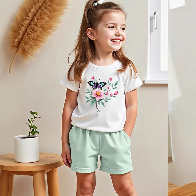 Conjunto verano niña – camiseta algodón mariposas y pantalón corto - imagen 2