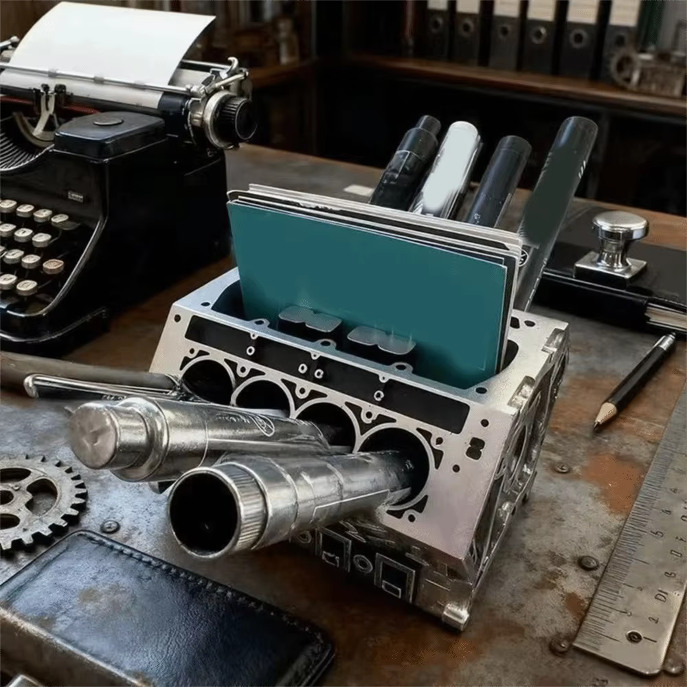 Soporte de tarjetas de visita en resina con motor decorativo - imagen 3