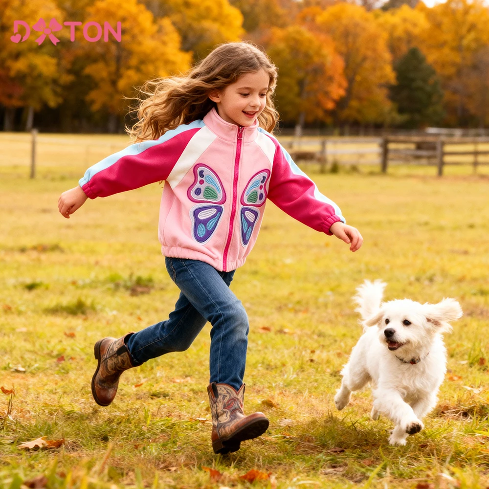 DXTON Chaqueta de algodón con cremallera para niña – Mariposa otoño