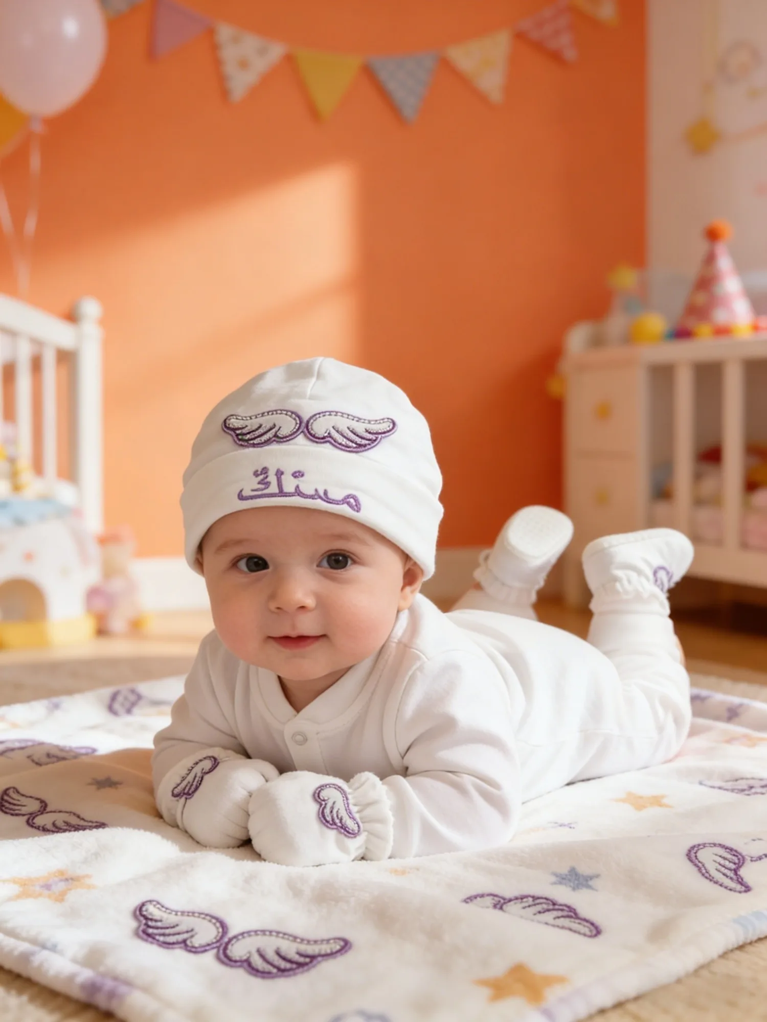 Conjunto bebé Ángel Morado bordado con nombre para niña - imagen 2