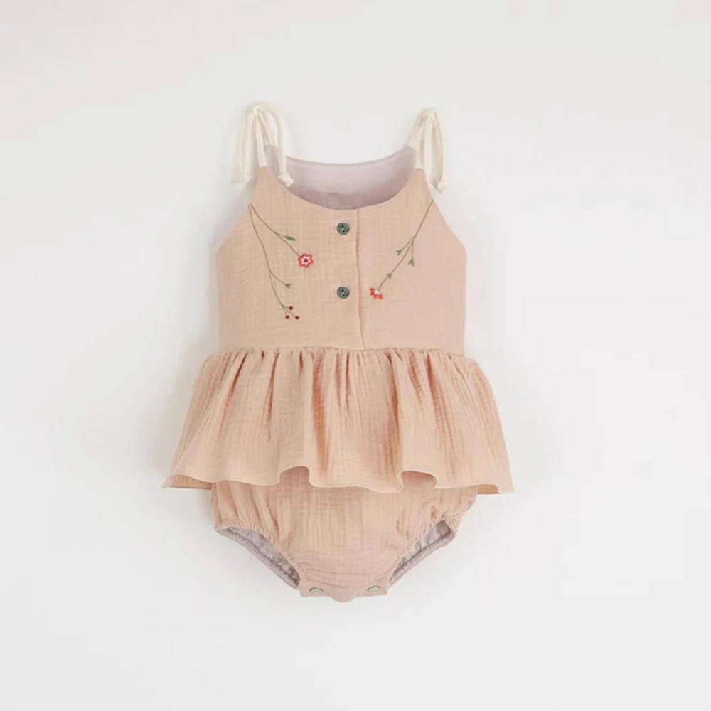 Pelele bordado floral sin mangas de verano para niña - imagen 2
