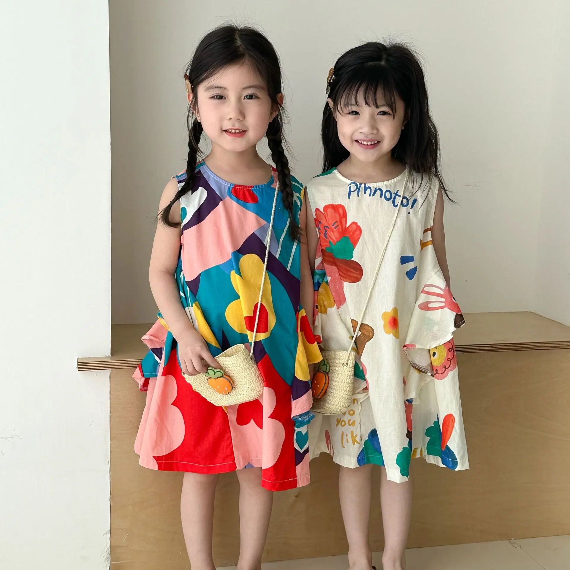 Vestido de princesa sin mangas con flores grandes para niña verano - imagen 4