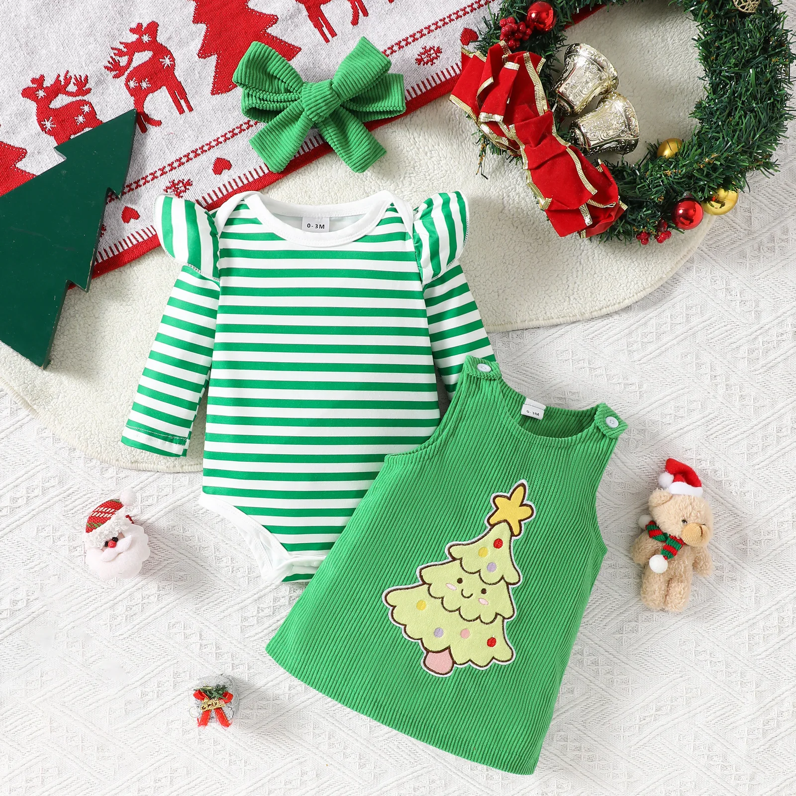 Vestido Navidad niña con top rayado - Conjunto neonatal - imagen 2