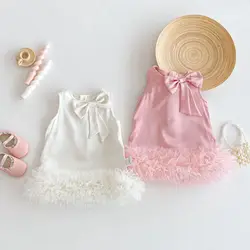 Vestido de verano para niña estilo princesa sin mangas con lazo