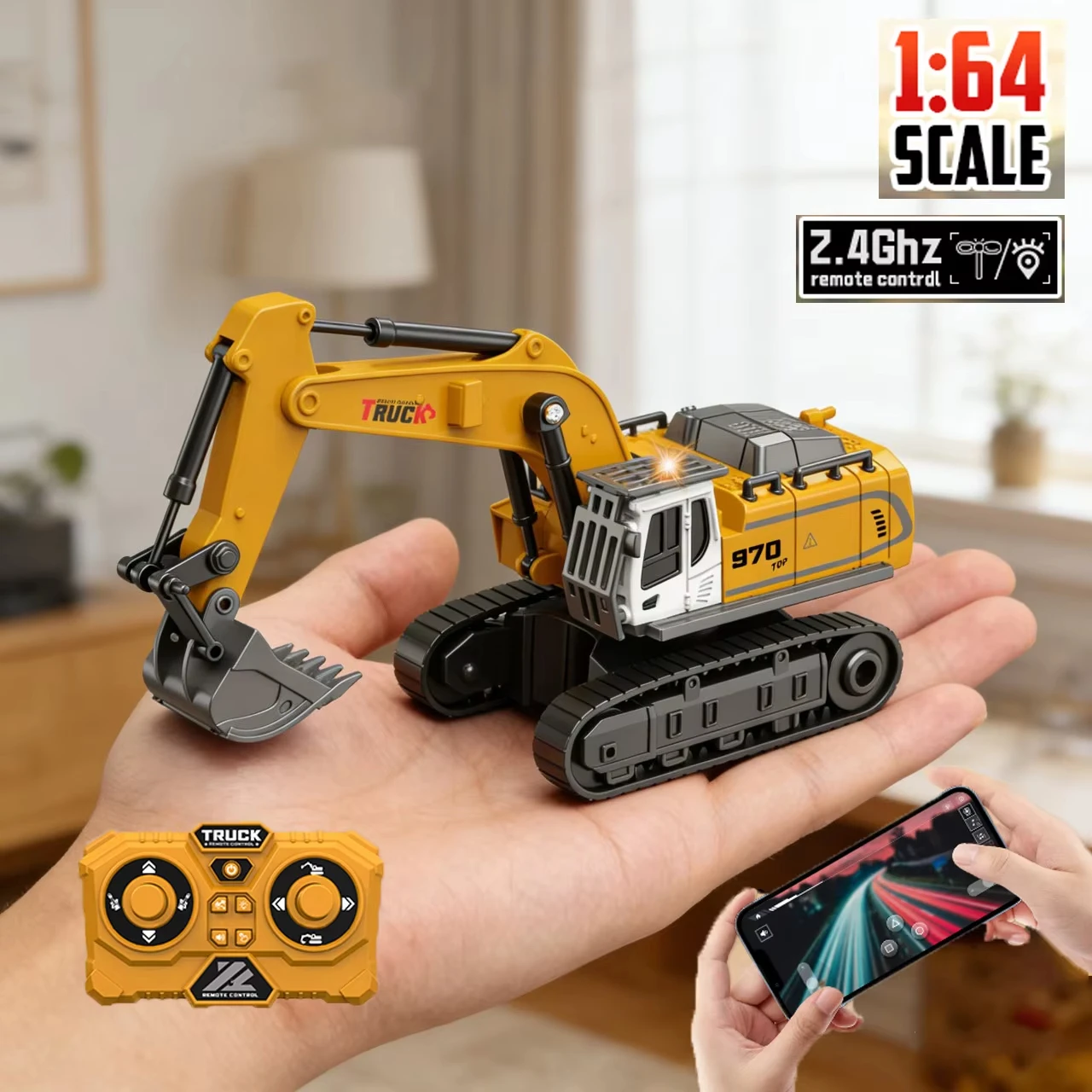 Excavadora juguete RC con luz y sonido para niños