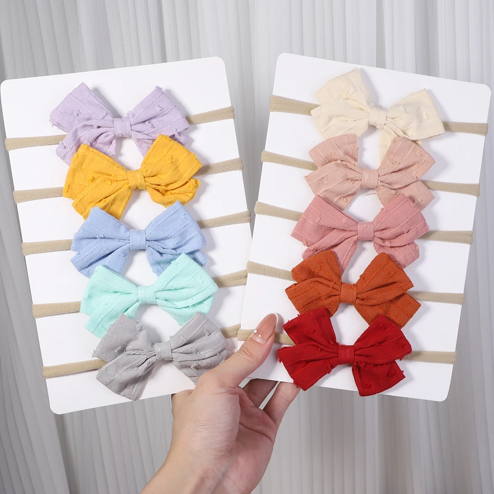 Diadema de lino y algodón para bebé niña – Lazos elásticos suaves - imagen 2